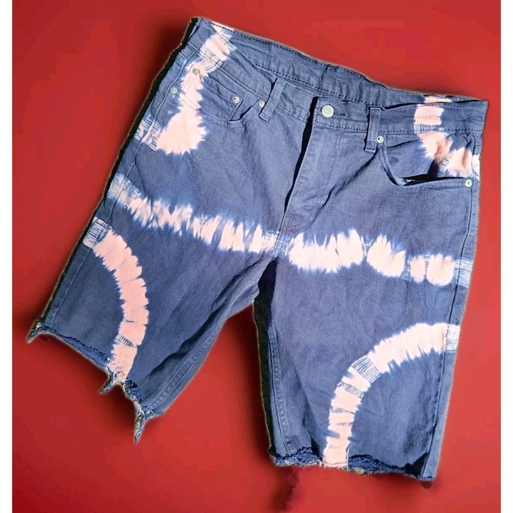 Levis‎ 511 Shorts Tie Dye Denim Slim Size 33 Bermuda RAW HEM EDGE Levi's